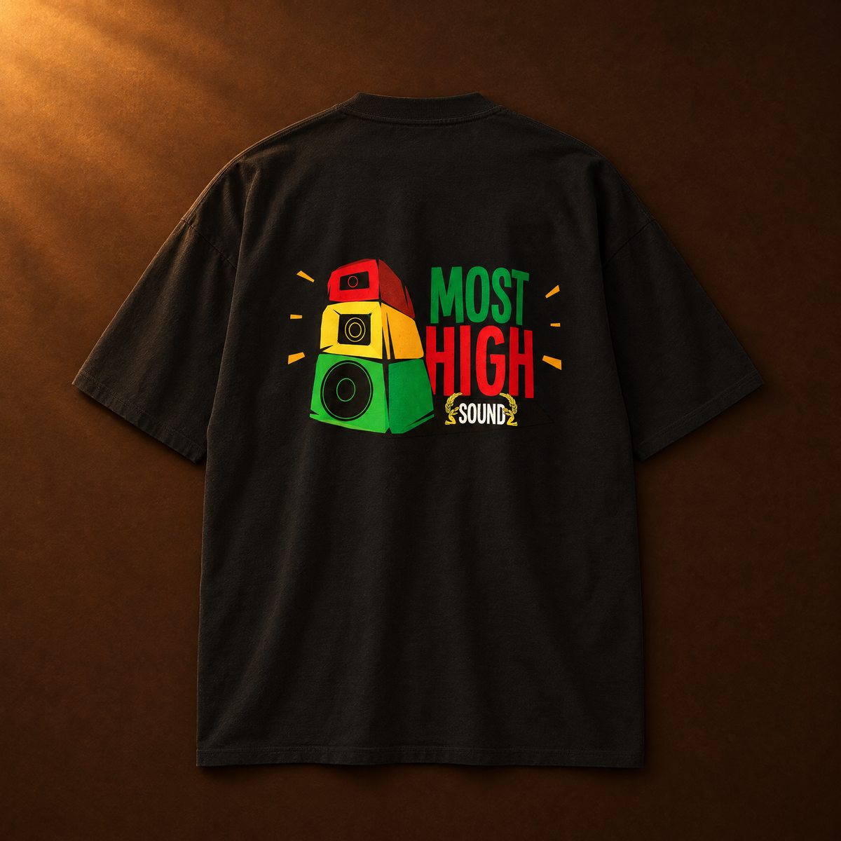Original Stack tee back print on dark brown background